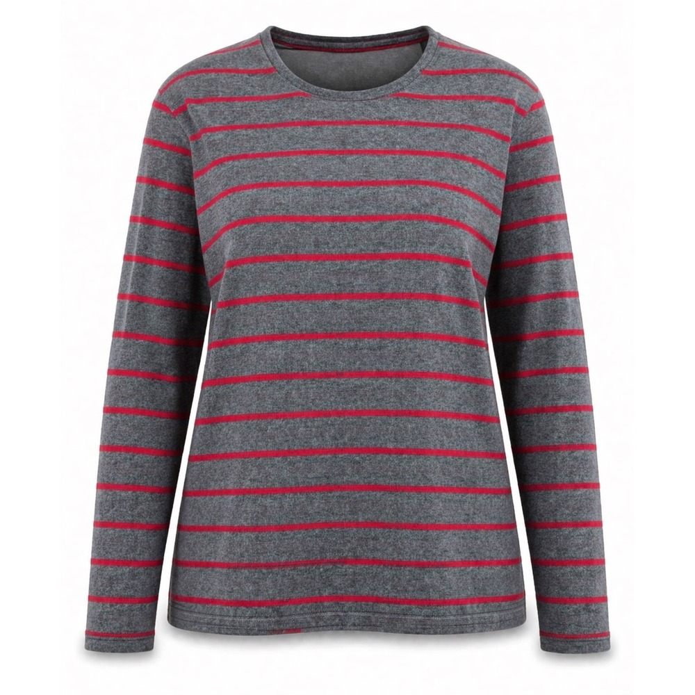 Maurices Striped Long Sleeve Crew Neck Sweater women 1X Top‎ Cozy knit plus gray